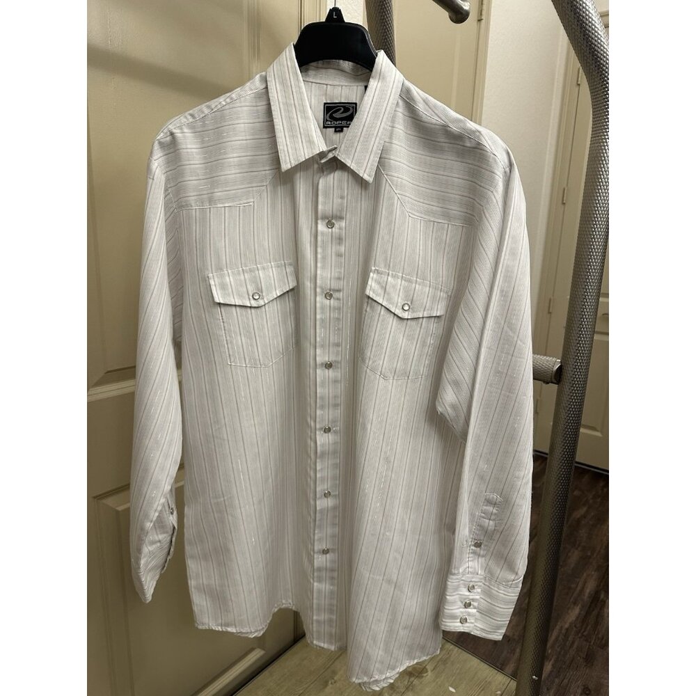 Vintage Roper White & Silver Stripes Western Button Down 2XL (X-7)